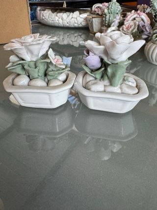 Conjunto 2 Figuras Cerámica Flores Rosas