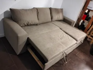 Sofá Cama Chaise Longue Beige/Gris