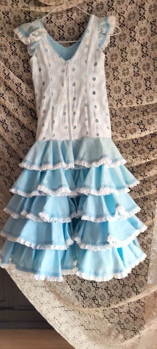 Traje Flamenca Niña 4-5 Años Azul/Blanco