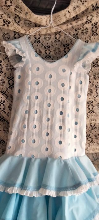 Traje Flamenca Niña 4-5 Años Azul/Blanco