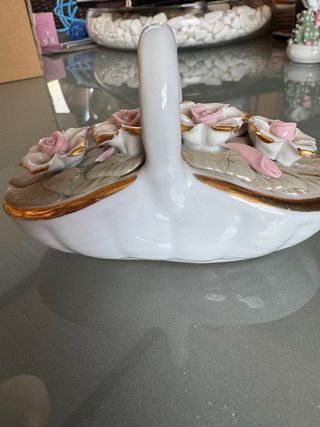 Conjunto de Cestas cerámica flores rosas y blancas