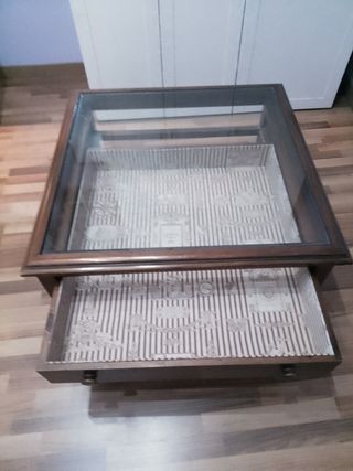 Mesa de centro madera y cristal 90x90