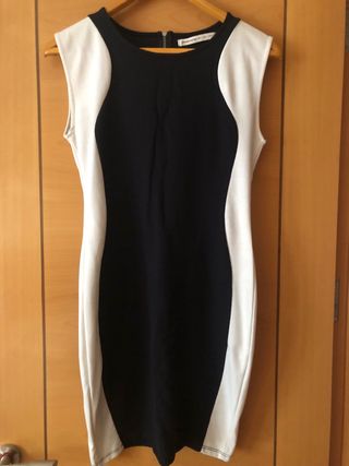 Vestido fiesta Stradivarius negro y blanco T.S