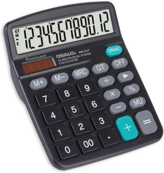 Calculadora KK-837-12S Nuevo (negras) Calculadoras de escritorio, calculadora básica de escritorio de 12 dígitos con pantalla LCD grande y botones sensibles grandes, batería solar de doble potenci...