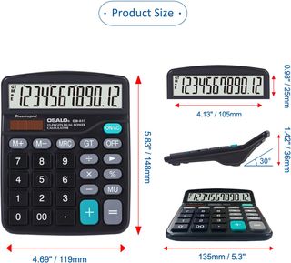Calculadora KK-837-12S Nuevo (negras) Calculadoras de escritorio, calculadora básica de escritorio de 12 dígitos con pantalla LCD grande y botones sensibles grandes, batería solar de doble potenci...