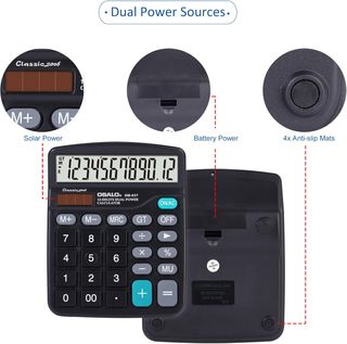 Calculadora KK-837-12S Nuevo (negras) Calculadoras de escritorio, calculadora básica de escritorio de 12 dígitos con pantalla LCD grande y botones sensibles grandes, batería solar de doble potenci...