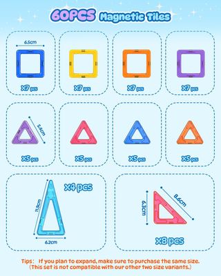 Puzzle Theefun 60 piezas CLP-32 Bloques de Construcción Magnéticos, 60 Piezas Construcciones Magneticas Niños 3 4 5 6 7 8 Años de Creatividad y Educación Juguetes de Construcciones Magneticas Rega...