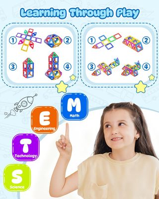 Puzzle Theefun 60 piezas CLP-32 Bloques de Construcción Magnéticos, 60 Piezas Construcciones Magneticas Niños 3 4 5 6 7 8 Años de Creatividad y Educación Juguetes de Construcciones Magneticas Rega...