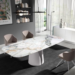 NOVEDAD! Mesa comedor ovalada porcelánico y acero