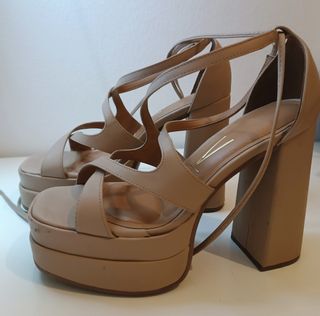 Zapatos Maxi Plataforma Tacón Alto Beige