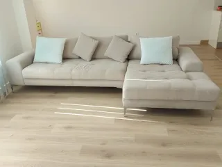 Sofá chaise longue gris tela