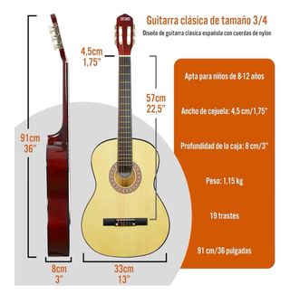 Guitarra Clásica Infantil 3/4, 8-12 años