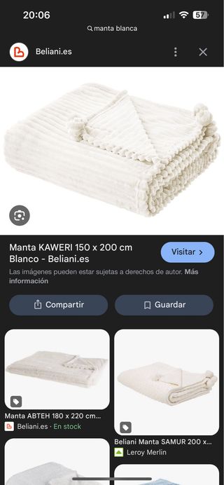 Manta de pana blanca 150x200cm