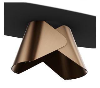 Mesa comedor ovalada porcelánico y acero bronce