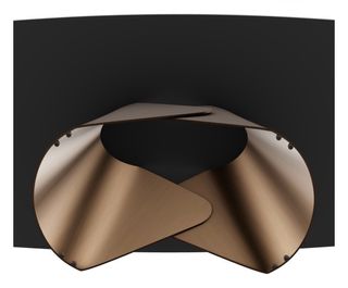 Mesa comedor ovalada porcelánico y acero bronce