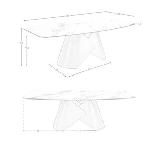 Mesa comedor ovalada porcelánico y acero bronce