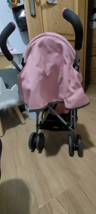 Carrito de muñecas plegable gris y rosa