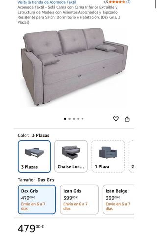 Sofá Cama Gris 3 Plazas Extraíble Nuevo