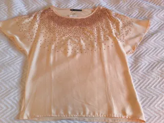 Blusa salmón lentejuelas talla L nueva