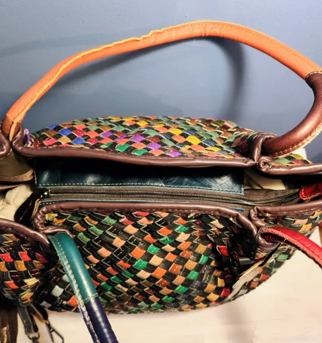 Borsa multicolore in tessuto in pelle