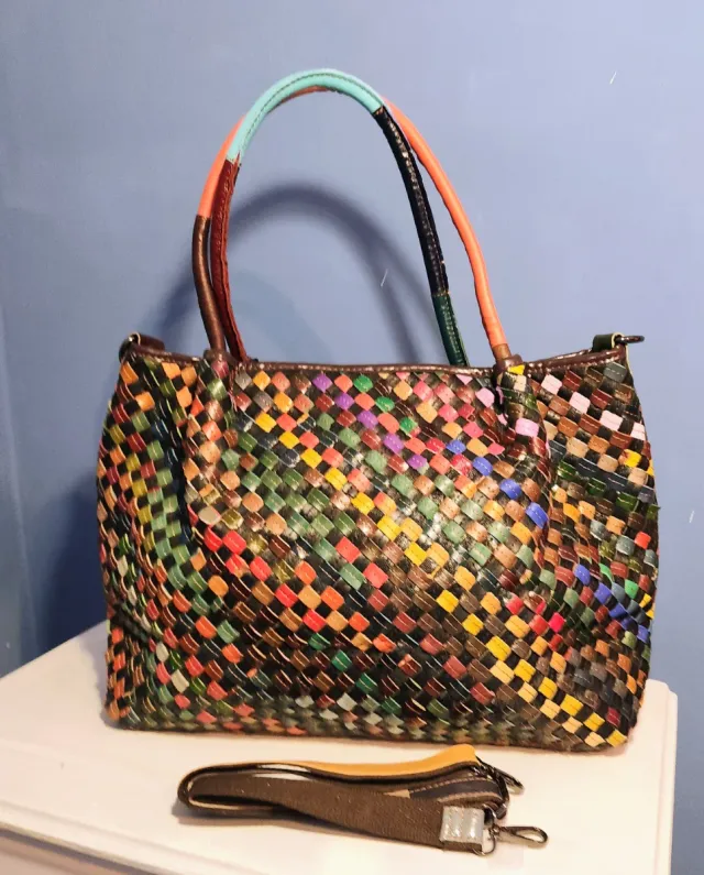 Borsa multicolore in tessuto in pelle