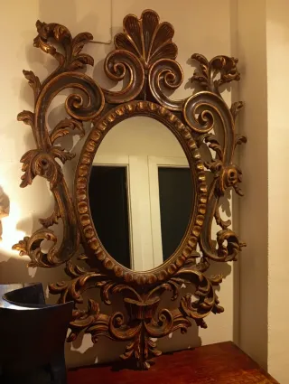 Espejo Cornucopia Antiguo Madera Tallada