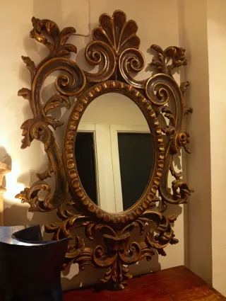 Espejo Cornucopia Antiguo Madera Tallada