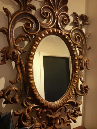 Espejo Cornucopia Antiguo Madera Tallada