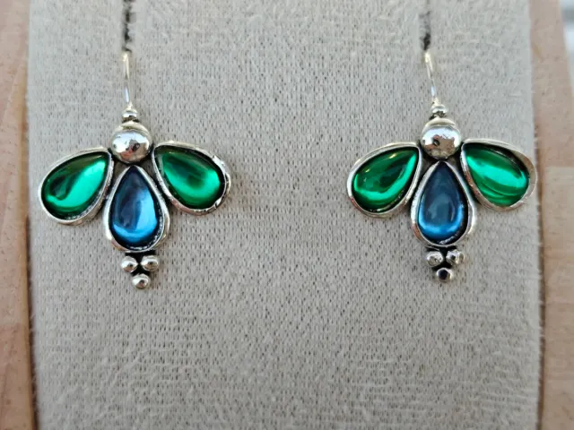 Pendientes plateados mariposa azul y verde