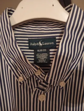 Camicia Ralph Lauren a righe blu e bianca XL