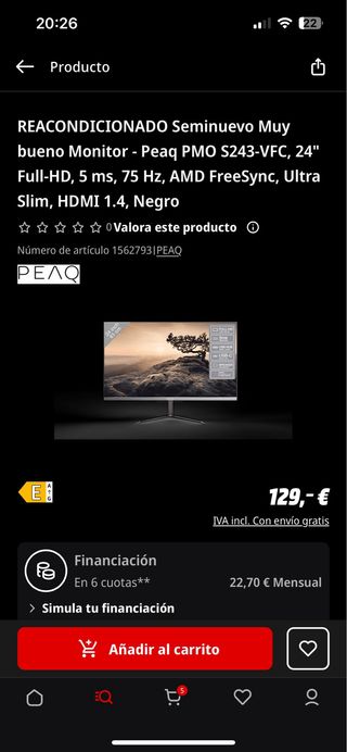 Monitor Peaq 24 Plata/Negro