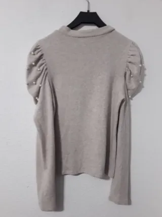 Jersey Zara Beige Perlas Manga Abullonada
