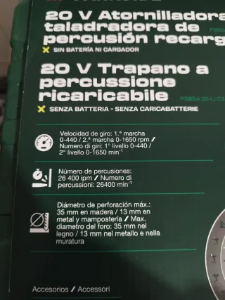 Taladro Percutor Parkside 20V (Sin Batería)