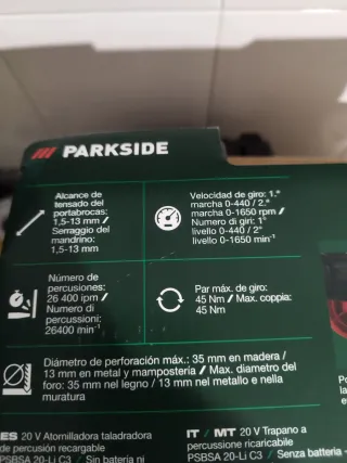 Taladro Percutor Parkside 20V (Sin Batería)