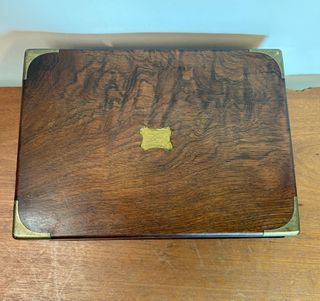 Antigua Caja Escritorio Madera y Piel