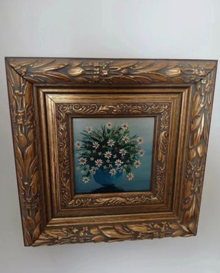 Cuadro Flores en Jarrón Azul Dorado