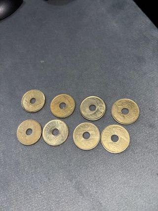 Lote 8 Monedas 25 Pesetas con Agujero