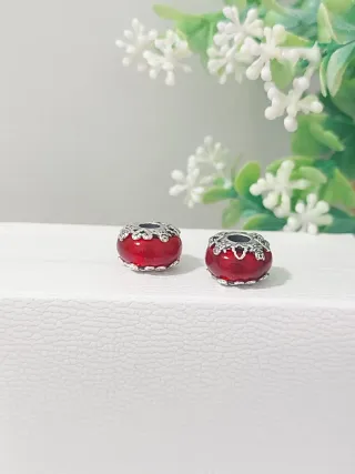 2 Charms Pandora Rojo y Plateado