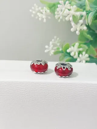 2 Charms Pandora Rojo y Plateado