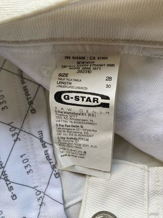 Calças G-Star Raw 3301 Brancas W28L30