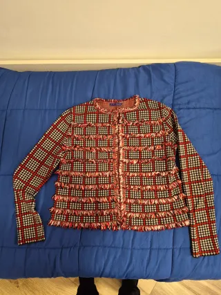 Blazer donna a quadri con frange