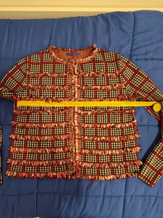 Blazer donna a quadri con frange