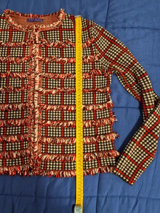 Blazer donna a quadri con frange