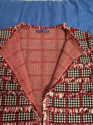 Blazer donna a quadri con frange