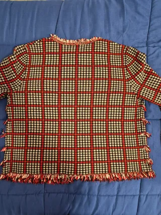 Blazer donna a quadri con frange