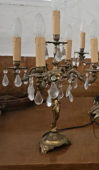 2 X Lámparas Candelabro Bronce y Cristal