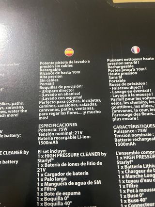 Pistola Hidrolimpiadora Inalámbrica 75W