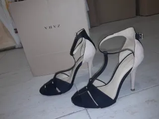 Zapatos de tacón Zara beige y negro