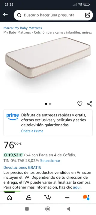 Colchón cuna sin usar model Nira-My Baby Mattress