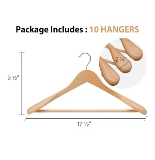 Pack de 10 Perchas Madera Traje Hombro Natural